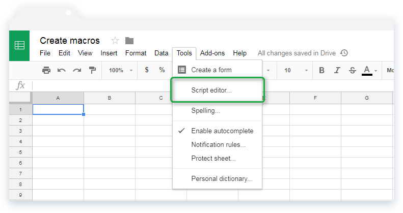 Navigation to Script Editor in Google Sheets