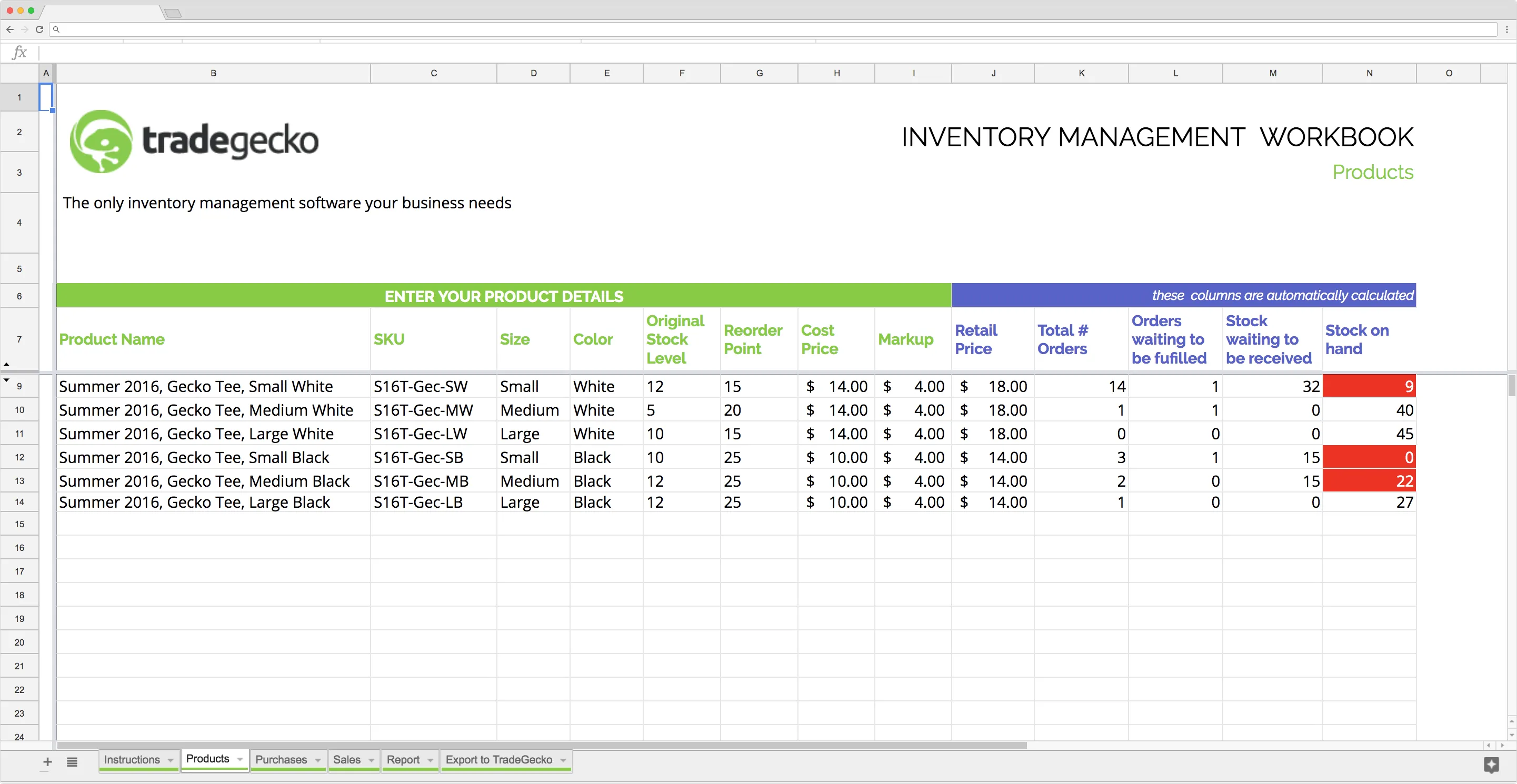 Inventory Management Google Sheet Template