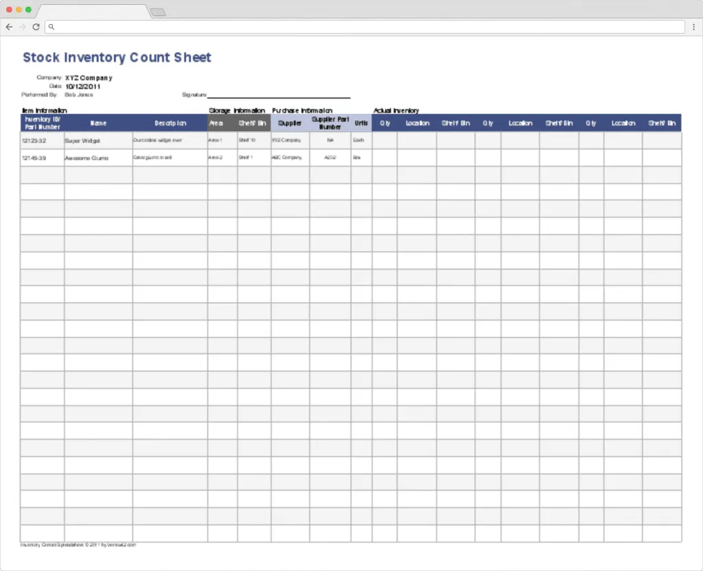 simple inventory sheet