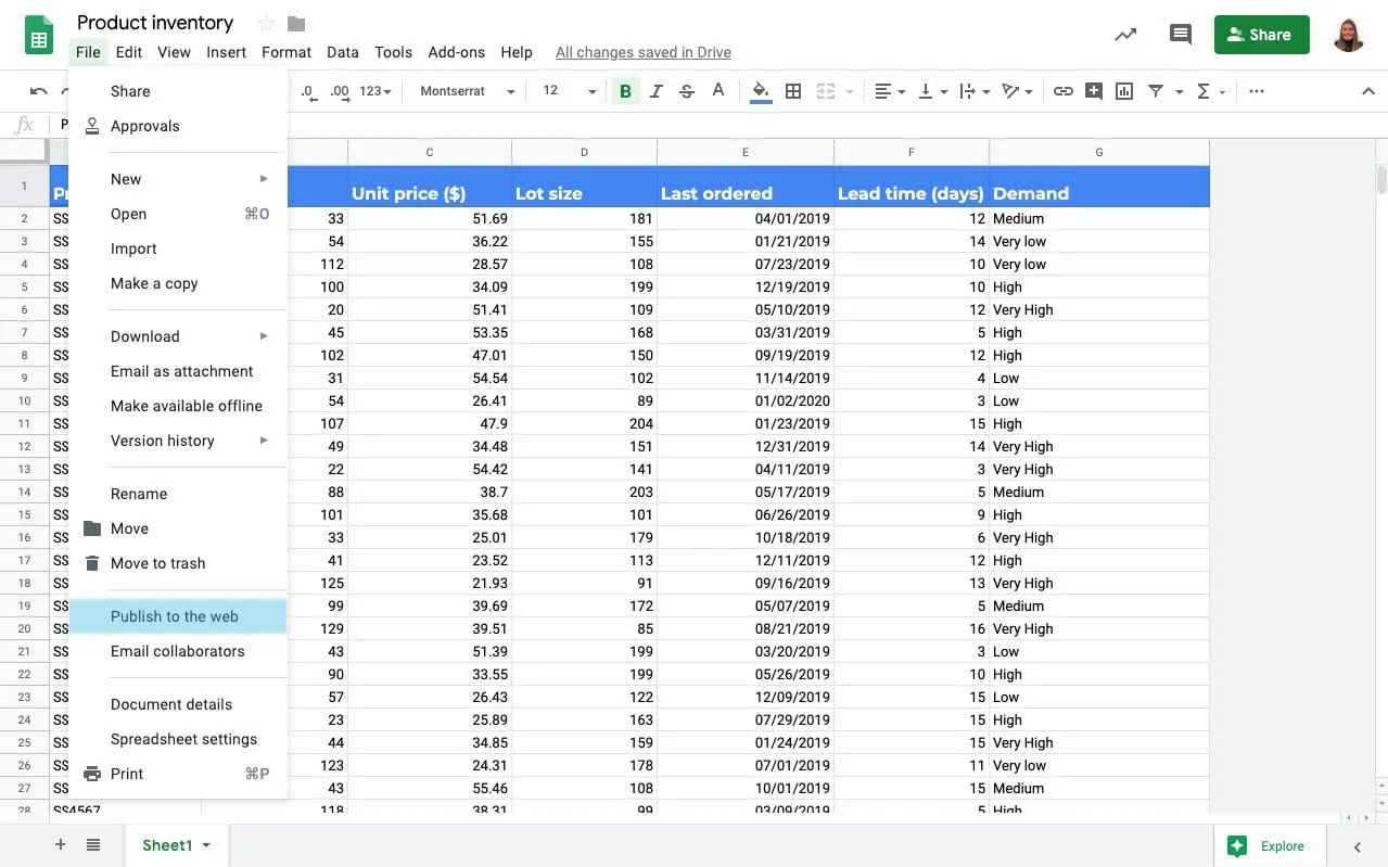 How do I export data from a Google Sheet?
