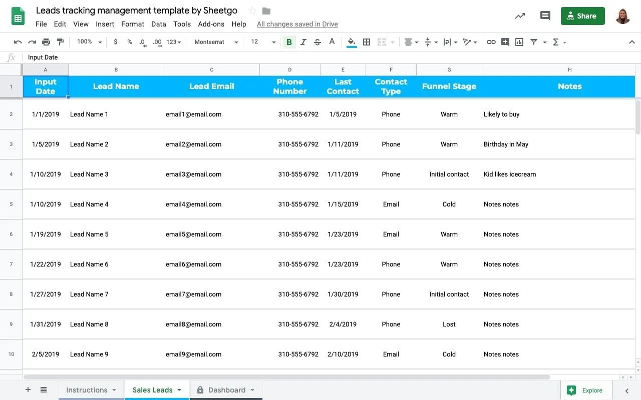 Lead Tracker Template Google Sheets