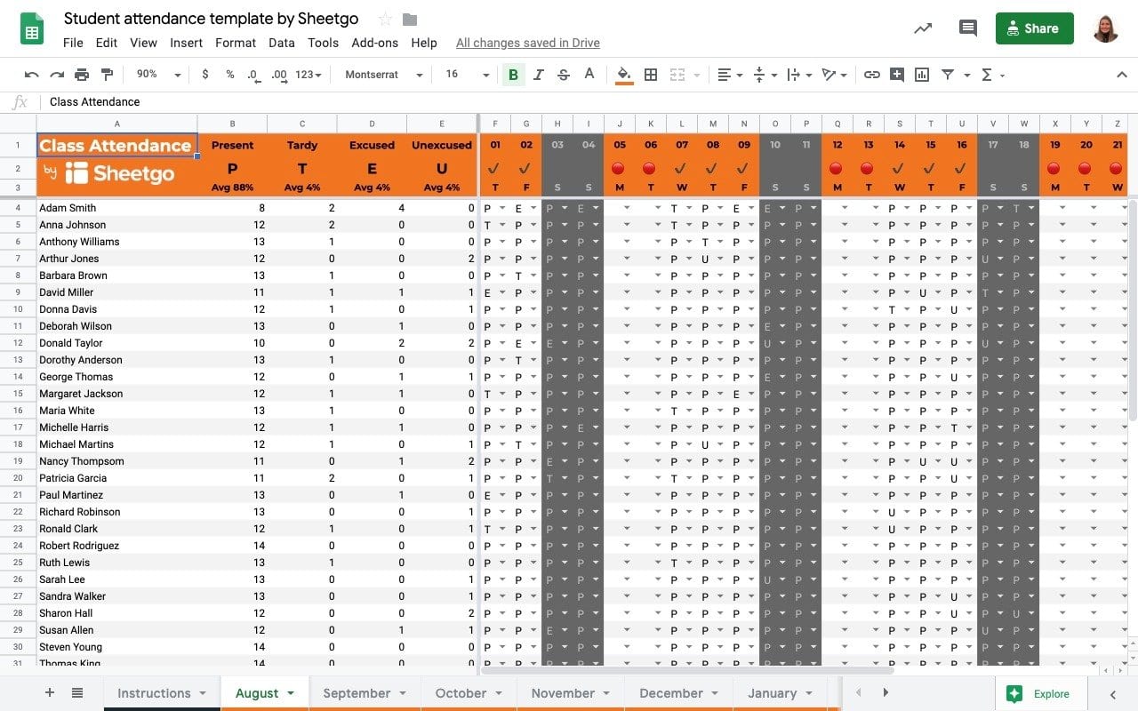 excel student attendance template