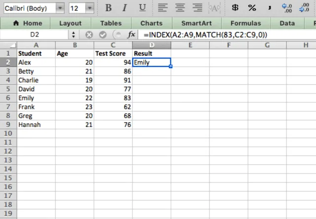 Excel MATCH function