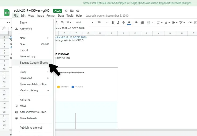 exporting excel to google sheets