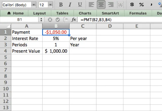 PMT function Excel yearly 1