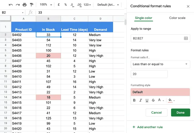 How to change the cell colors based on the cell value in Google