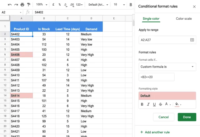 How to change the cell colors based on the cell value in Google