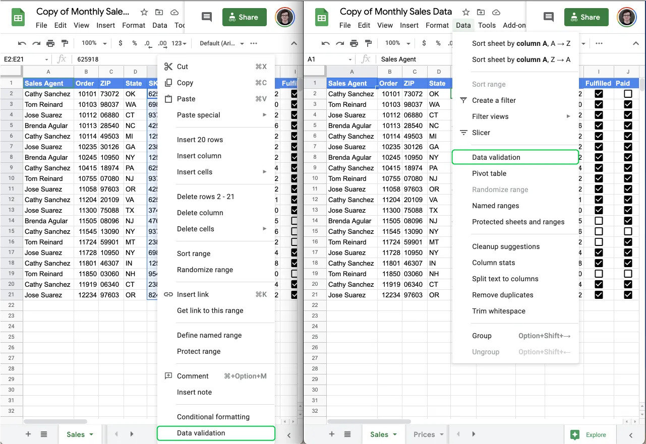 validate input values in Google Sheets 3