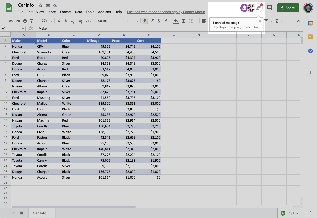 chat with google sheets