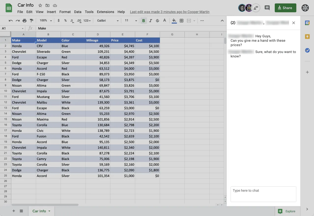 How to use the Google Sheets chat feature Sheetgo Blog