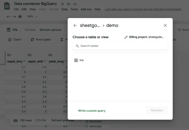 BigQuery to Google Sheets connected sheets