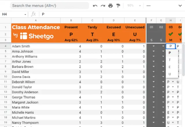 STUDENT ATTENDANCE TRACKER GOOGLE SHEETS SCIENCE