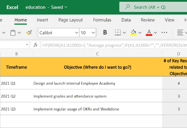 Okr Template Excel objectives 5