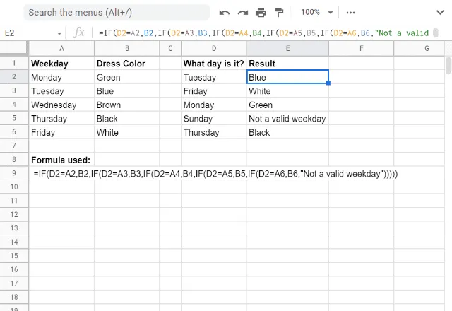 Switch Formula Google Sheets