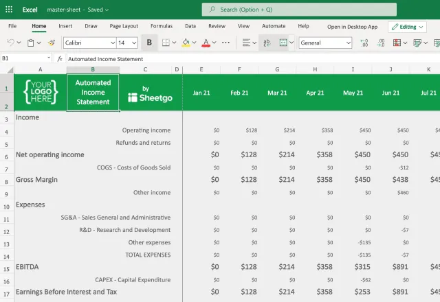 income statement template excel