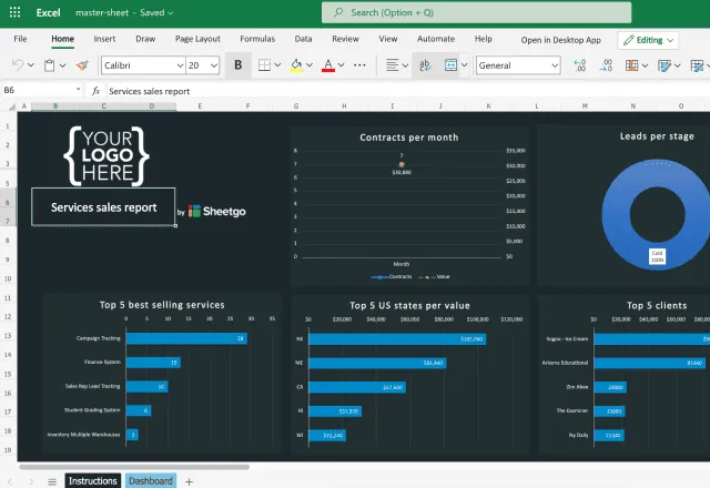 sales report template excel - dashboard