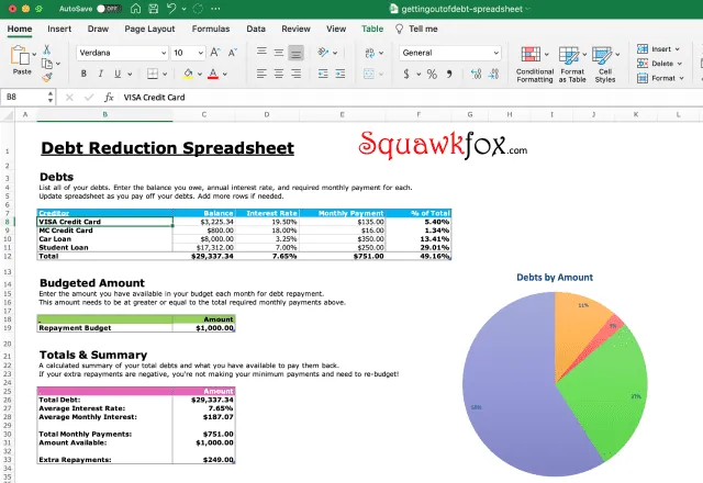 debt reduction excel template