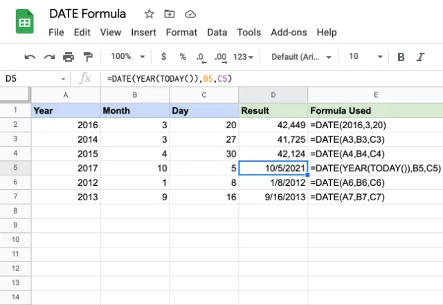 DATE formula in Google Sheets 1