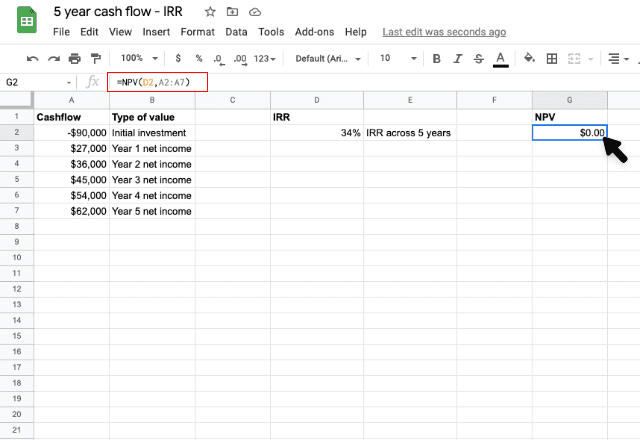 How to use the IRR formula in Google Sheets