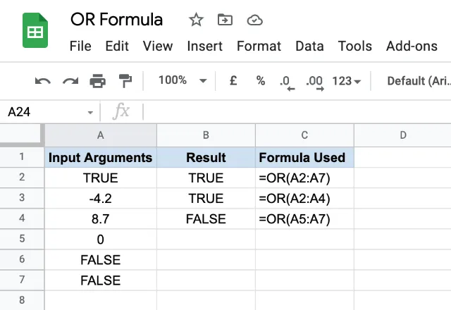 OR formula in google sheets 3