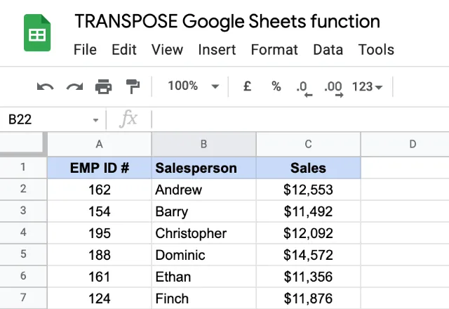 TRANSPOSE google sheets 1