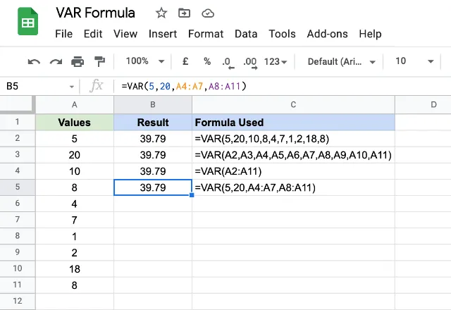 How To Use The Var Formula In Google Sheets - Sheetgo Blog