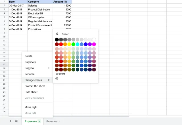 color Google Sheets tab 2