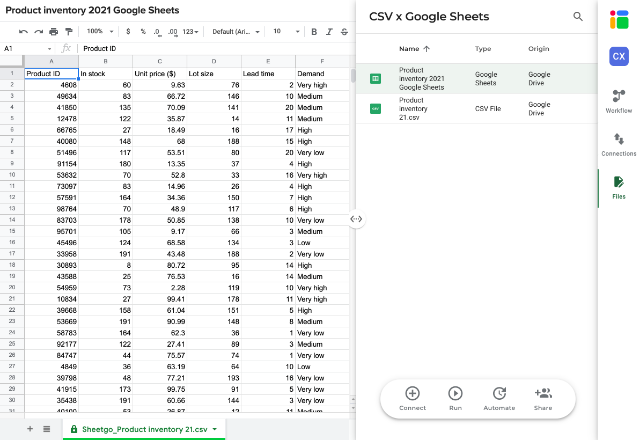 google sheets csv import