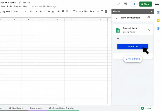 Connect Google Sheets Select file