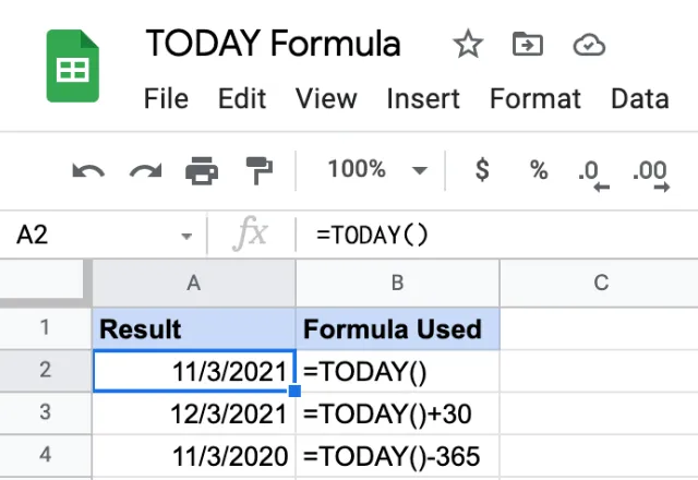 TODAY function in Google Sheets 1
