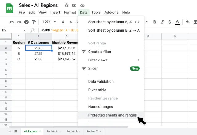 protect cells in Google Sheets 2