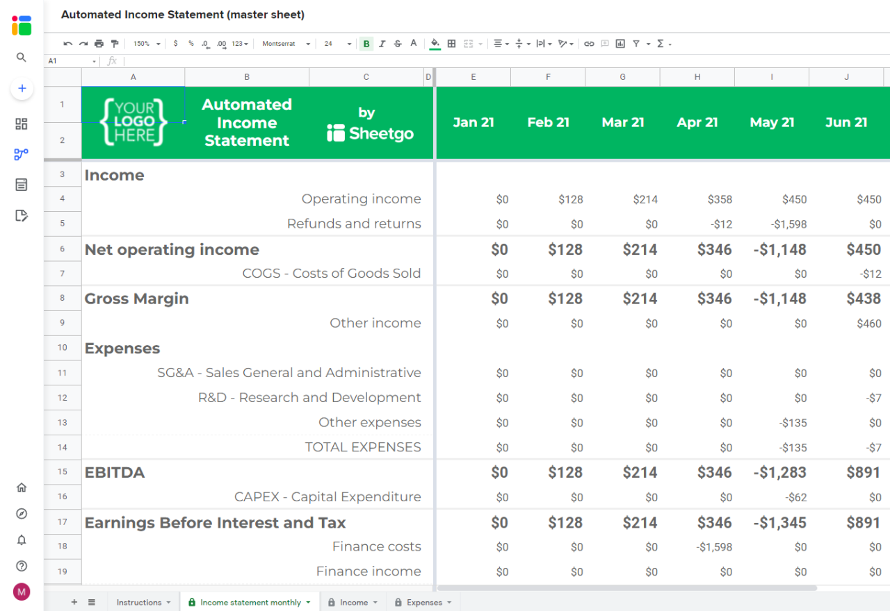 income statement template in google sheets sheetgo blog the cash flow from operating activities interim account example