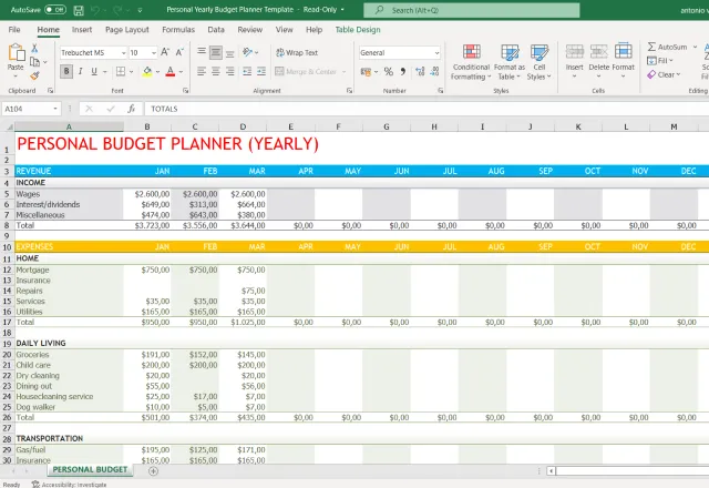 financial planning templates excel free