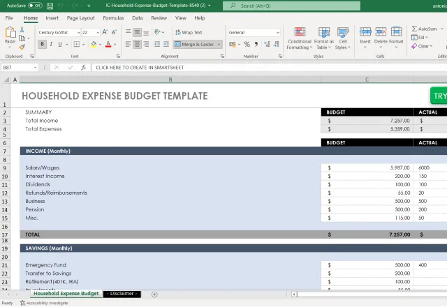 Free budget template in Excel 5