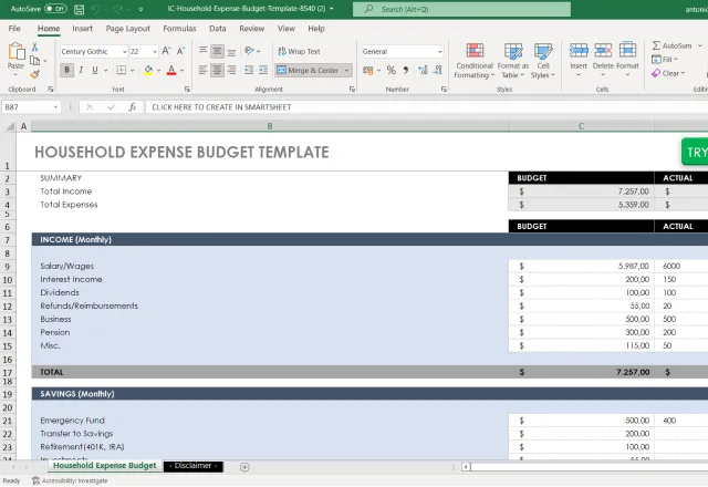 money management template excel