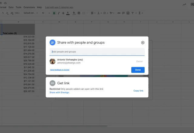 Google Sheets permissions 1 Ownership
