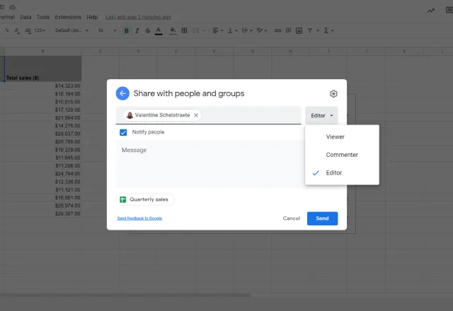 Google Sheets permissions 2 Edit access
