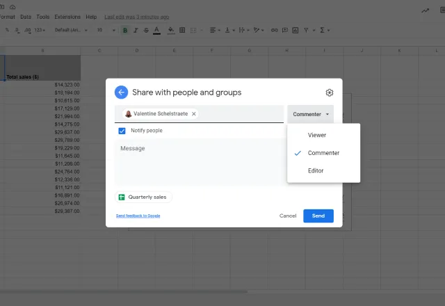 Google Sheets permissions 3. Comment only