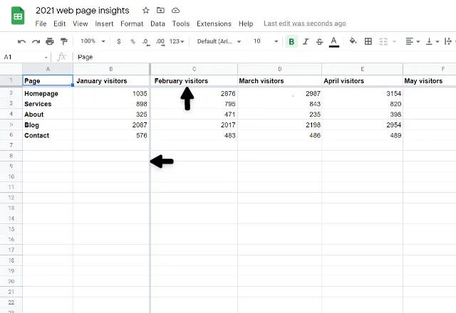 freeze rows and columns in Google Sheets 2
