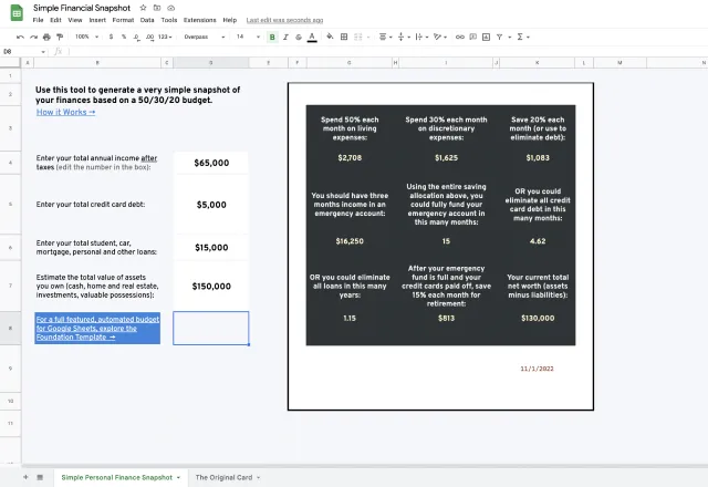 Google Sheets budget template 5 Tiller
